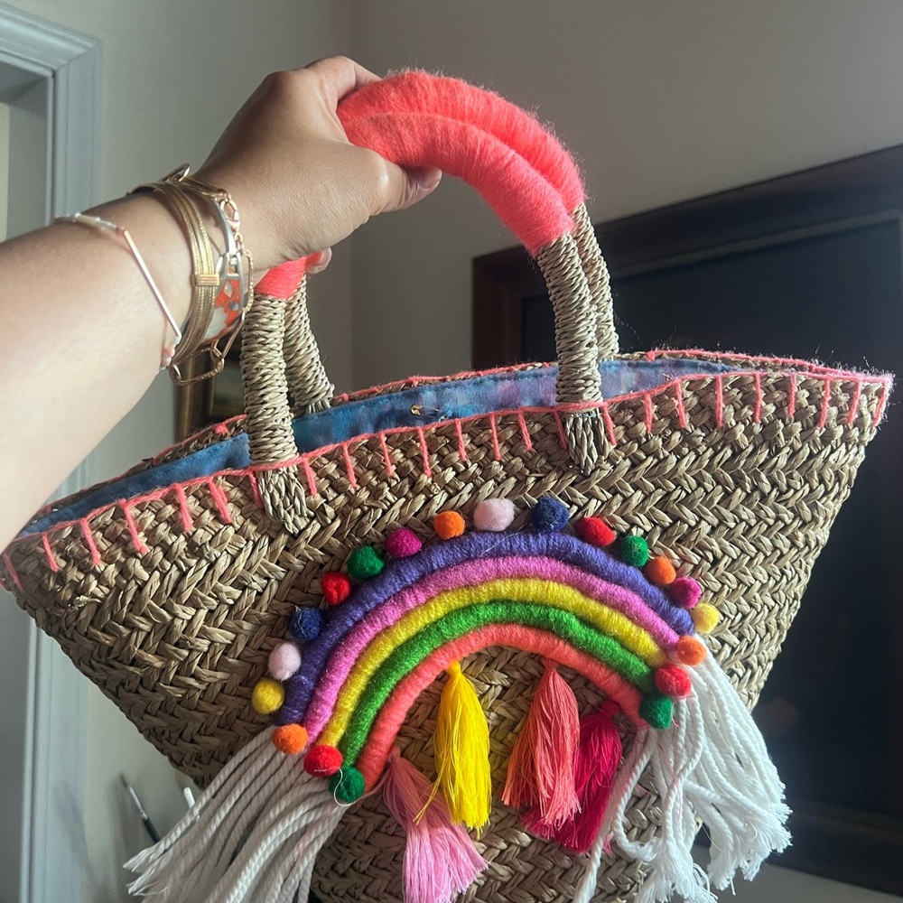 Colorful Rainbow Straw Tote Bag by bela & nuni